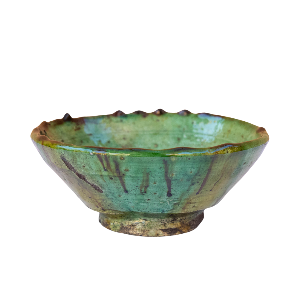 Moroccan Vintage Tamegroute Green Glazed Bowls