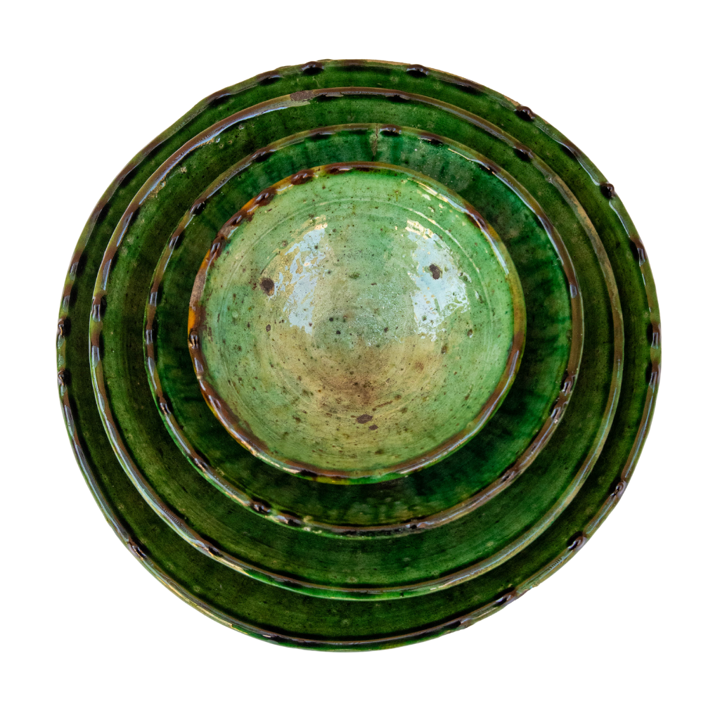 Moroccan Vintage Tamegroute Green Glazed Bowls